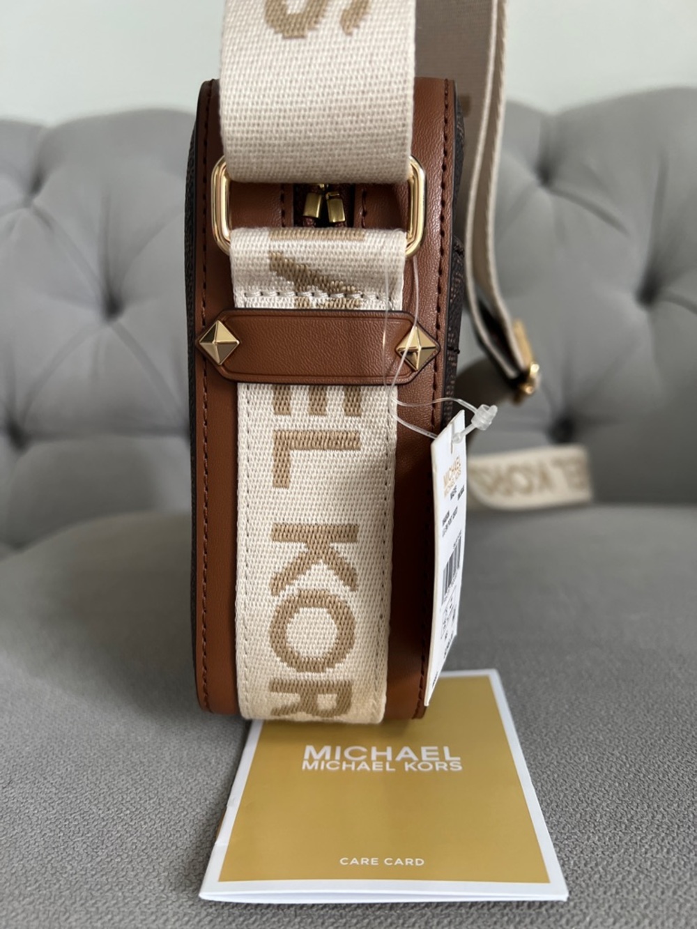 Michael Kors Brown Logo Canvas Crossbody Bag with Branded Cream Strap - Picture 7 of 17
